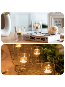 3pcs Glass Candle Holders, Home Decor, Table Centerpieces, Fireplace Candlesticks - Clear - View 9