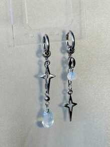 1 Pair Y2K Punk Star Earrings For Women Fashion Korean Jewelry Accessories Gift Protein Crystal Asymmetrical Star Pendant Gothic Ear Hooks