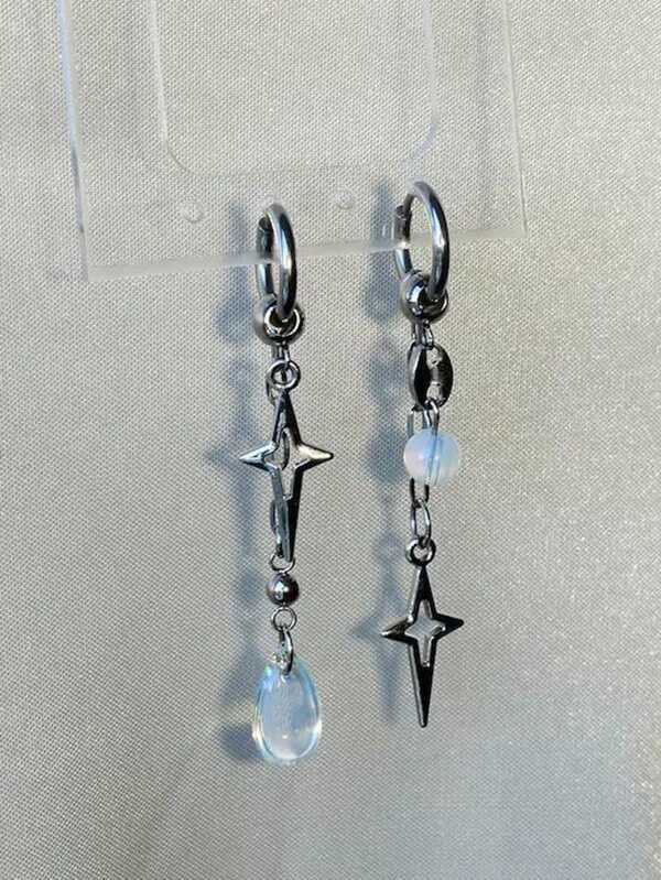 1 Pair Y2K Punk Star Earrings For Women Fashion Korean Jewelry Accessories Gift Protein Crystal Asymmetrical Star Pendant Gothic Ear Hooks