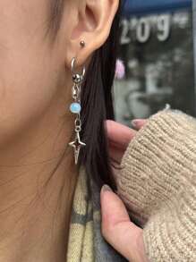 1 Pair Y2K Punk Star Earrings For Women Fashion Korean Jewelry Accessories Gift Protein Crystal Asymmetrical Star Pendant Gothic Ear Hooks