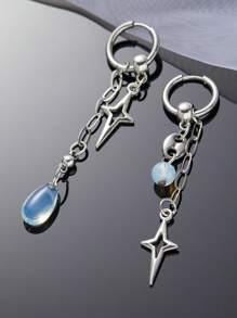 1 Pair Y2K Punk Star Earrings For Women Fashion Korean Jewelry Accessories Gift Protein Crystal Asymmetrical Star Pendant Gothic Ear Hooks