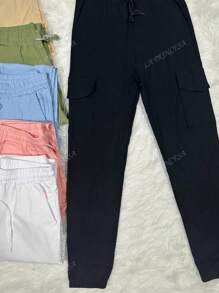 LA PRINCESA Leggins Tipo Biker bolsillos laterales pantalones casuales con cordón Pantalones Cargo de Mujer Versátiles para Citas