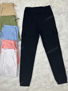 LA PRINCESA Leggins Tipo Biker bolsillos laterales pantalones casuales con cordón Pantalones Cargo de Mujer Versátiles para Citas