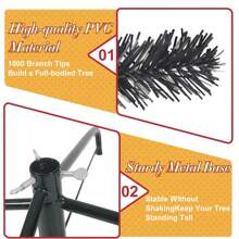 CHENGTUO Black Christmas Tree 8FT Halloween Artificial Tree With Decorations And Metal Stand 1500 PVC Branch Tips For Holiday Carnival Party - Black - View 5