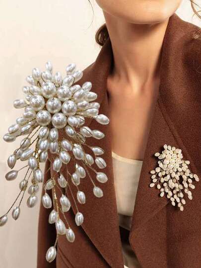1pc Luxury Handwoven Exquisite Pearl Brooch, Long Pearl Tassel Design, Suitable For Daily Wear, Weddings & Parties, For Women, Autumn/Winter