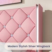 Twin/ Full/ Queen/ King Size Bed Frame, Upholstered Bed Frame With Diamond Headboard And Footboard, No Box Spring Needed With Wood Slat Support, Easy Assembly, Twin Bed Frame/  Full Bed Frame/ King Bed Frame, Black/ Pink/ White/ Purple/ Blue/ Green - 粉色 - 查看 2