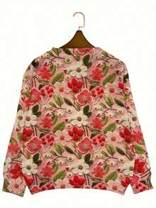 Plus Size Women's Round Neck Long Sleeve Floral Print Knitted Sweater