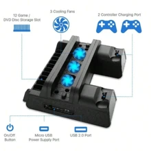 兼容 PS4 多功能底座、适用于 Playstation 4 的冷却风扇站充电底座、带游戏插槽的控制器充电站，适用于 Playstation 4 游戏机普通版/超薄版/专业版 - 黑色 - 查看 7