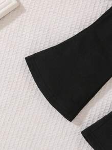 女婴黑白拼布领设计可爱上衣搭配黑色裤子套装，秋冬 - 黑色 - 查看 3