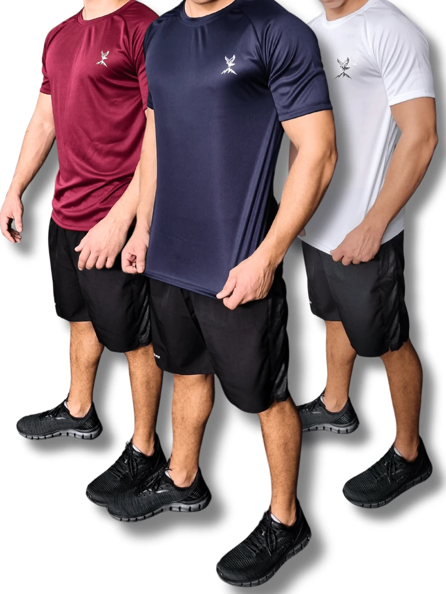 Kit 3 Men's Dry Fit T-Shirt Gym Training Running Cycling Basic Blouse Plain Workout Shirt Day To Day Fresh Lightweight - 彩色 - 查看 1