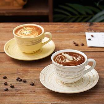 1pc Retro Embossed Ceramic Cup & Saucer Set, Coffee, Milk, Water, Juice Cup And Dish, Suitable For Daily Use Back To School