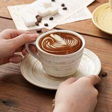 1 件复古浮雕陶瓷杯碟套装，咖啡、牛奶、水、果汁杯和碟子，适合返校日常使用