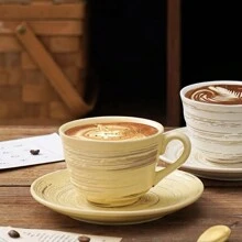 1 件复古浮雕陶瓷杯碟套装，咖啡、牛奶、水、果汁杯和碟子，适合返校日常使用