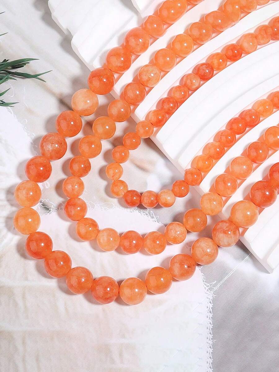 1 串天然橙色太阳石碧玉珠石圆形散珠隔珠适用于珠宝制作 DIY 手链配件 6 8 10 毫米 - 橘色 - 查看 1