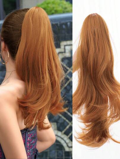 Claw Ponytail Extension 20 Inch Dark Orange With Blonde  Water Wave Natural Wavy Clip In Hair Extensions Soft Natural Looking Heat Resistant Fiber Synthetic Hairpiece For Women