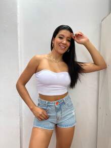 Heart Cropped Top With Bulge - 白色 - 查看 1