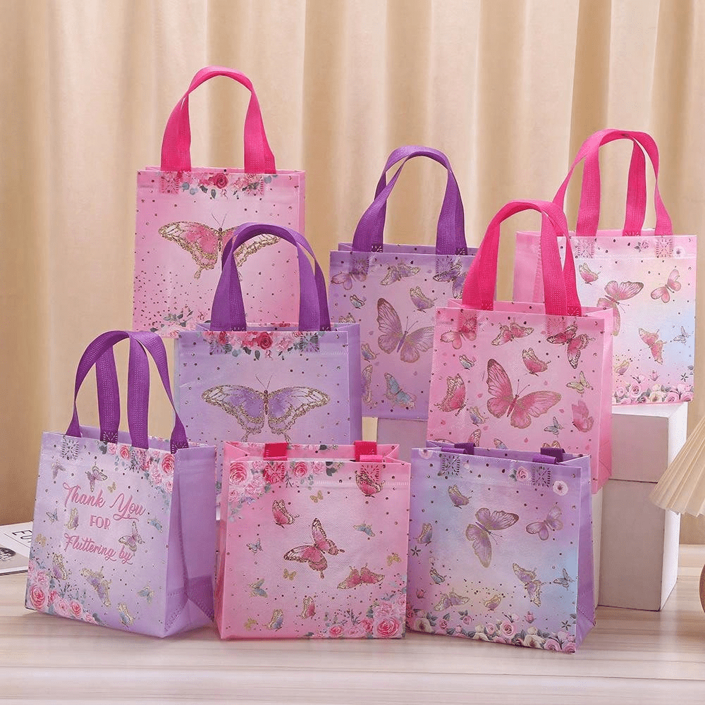 24/16/12/8pcs/Set 20*20*9CM Butterfly Patterned Gift Bags, Portable Candy Packaging Handbag, Birthday Party Decoration, Shower Gift Bags, Suitable For Home Holiday Party Gift Packaging