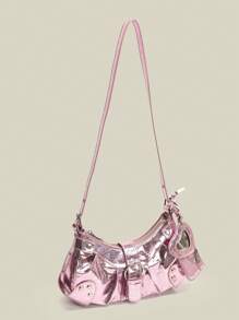 Dedoo 2025 Summer New Drawstring Women's Bag Fashion Bucket Bag Rivet Motorcycle Bag 3 Pieces Set Wide Strap Crossbody Bag - Pink - View 5