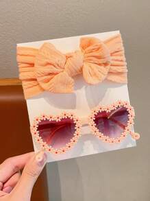 2/4Pcs/Set New Baby Girls Boys Cute Solid Color Bowknot Hairband Flower Heart Fashion Glasses Kids Hair Accessories,Card Only Show,Don't Shipping(Due Light Cause,Eyeglass Lens Colors Have Some Error) - Sunglasses+Headband - View 6