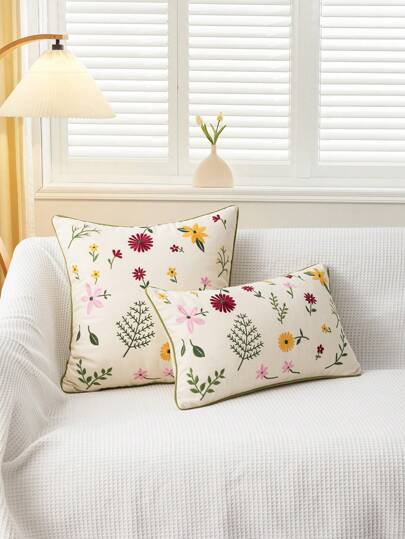 غطاء وسادة مطرز بالزهور الزخرفية 1 قطعة/2 قطعة، تطريز على قماش كانفاس بحواف ملفوفة، مناسب لغرفة المعيشة والأريكة، ديكور وسادة باقة زهور ريفية، مناسب لجميع الفصول، 30*50 سم، 45*45 سم