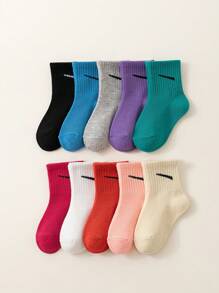 10 双黑、白、灰色儿童短/中筒袜，有弹性，糖果色，透气，柔软，舒适，男女通用儿童袜子，适合春、夏、秋季、在校学生、青少年 - 彩色 - 查看 3