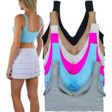 ToBeInStyle Women's Multi-Pack Of Padded Double Scoop Comfort Lounging Bras - Subtle Floral Embroidery Seamless Racerback