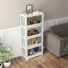 HOMCOM Vitrina de Coleccionista de 4 Niveles Armario Auxiliar con Puertas Abatibles de Acrílico Anti-vuelco Vitrina para Estudio Dormitorio Oficina 59x30x139 cm Blanco - Blanco - Ver 5