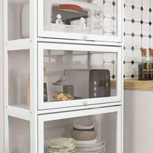 HOMCOM Vitrina de Coleccionista de 4 Niveles Armario Auxiliar con Puertas Abatibles de Acrílico Anti-vuelco Vitrina para Estudio Dormitorio Oficina 59x30x139 cm Blanco - Blanco - Ver 8