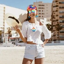 3pcs Hippie Accessories Costume,70s Hippie Rainbow Leopard Outfit,Hippie Headbands For Men Women Peace Sign Necklace Sunglasses Halloween Christmas Prom - Color - View 7