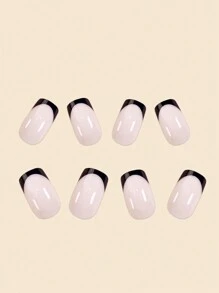 24Pcs Black Square French Manicure False Nails With Nail File & Glue - Medium Length Press On Nails Nail Supplies Nails - Black - View 4