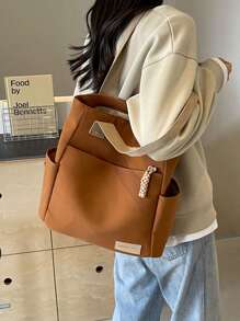 Multi-Pocket Canvas Backpack, Shoulder Bag, Handbag For College Students - Brown - View 4