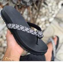 Papete Birken Knot Slipper Women's Sandal Luxury Caramel Strass Strap - Low Flat Sole White Crystal And Black - 黑色 - 查看 5