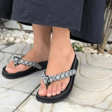Papete Birken Knot Slipper Women's Sandal Luxury Caramel Strass Strap - Low Flat Sole White Crystal And Black - 黑色 - 查看 7