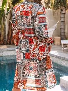 Astylish Women's Floral Print Button Down Long Kimono Cardigan Boho Chic Vacation Loose Fit Open Front Cover Up Summer Beach Duster