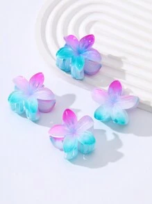 4pcs/Set New Colorful Gradient Flower Hair Clips For Girls, Elegant & Fashionable Hair Accessories - Mauve Purple - View 2