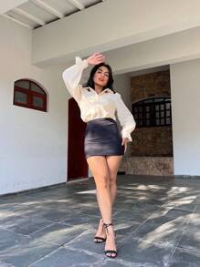 Elegant Women's Shirt Model Look Day Long Sleeve MANGA LESE - Màu be - Xem 3