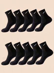 10 Pairs Of Black Waist Cinched Short Socks For Boys And Girls For Daily Sports And Campus Wear. Simple And Versatile, Skin Friendly, Comfortable, Breathable, And Odor Resistant. Men And Women's Short Socks