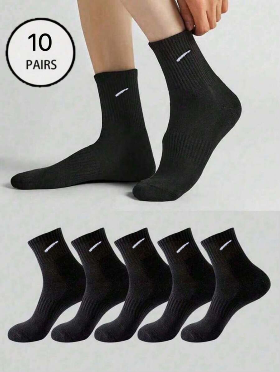 10 Pairs Of Black Waist Cinched Short Socks For Boys And Girls For Daily Sports And Campus Wear. Simple And Versatile, Skin Friendly, Comfortable, Breathable, And Odor Resistant. Men And Women's Short Socks
