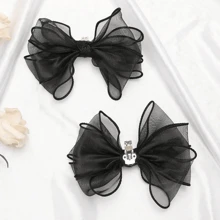 1 Pair (2pcs) White, Beige, Black, Wine Red, Light Pink, Rose Pink, Beige Bow Tie Detachable DIY Shoe Clips, Fashion Elegant Shoe Accessories For Women High Heels, Pumps, Office Business, Date Outfit - Black - View 4