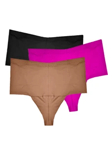 Panties With Compression Sensation | High Waist Thong | Double Polyamide Fabric | Kit With 3 Women's Comfort Pieces. - Nhiều màu - Xem 3