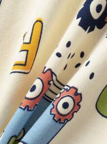 2 件套年轻男孩卡通印花长袖睡衣套装，睡衣套装 - 米色 - 查看 6