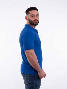 Men's Casual Piquet Polo Collar Shirt 2 Buttons Plain Without Pocket - 寶藍色 - 查看 8