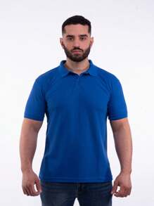 Men's Casual Piquet Polo Collar Shirt 2 Buttons Plain Without Pocket - 寶藍色 - 查看 1