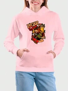 Women's Flannel Kangaroo Sweatshirt Bear Scout Print - Hồng - Xem 1