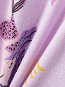 4pcs Young Girls Cartoon Cat Printed Long Sleeve Pajamas Set, Long Pants Sleepwear Mermaid & Rainbow Print