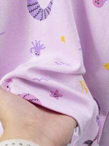 4pcs Young Girls Cartoon Cat Printed Long Sleeve Pajamas Set, Long Pants Sleepwear Mermaid & Rainbow Print