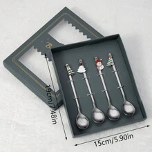 不锈钢勺子和叉子套装，圣诞礼物金属餐具，适用于家庭、餐厅、甜点和咖啡，创意卡通设计餐具套装，圣诞派对礼物 - 彩色 - 查看 6