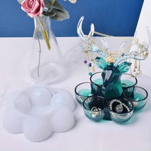 2 件鹿形收纳盒硅胶模具套装、鹿形化妆品珠宝展示托盘模具套装、鹿头形手工艺品树脂模具套件，带 6 个碗形盒，用于烛台、糖果、化妆品和珠宝容器、DIY 树脂铸造工艺品和圣诞礼物 - 白色 - 查看 7