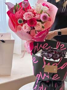 1 Gói 20 Tờ Giấy Bọc Chống Thấm Dày Cho Bó Hoa "LOVE", Vật Liệu Gói Hoa Cho Shop Hoa - màu hồng nhạt - Xem 5