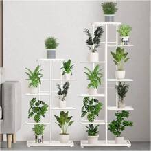 Soporte para plantas interior y exterior de metal, estantería con 4/5/6/7/8 niveles para múltiples macetas, exhibición de plantas, estantería, soporte para plantas individual para interiores, unidad para patio, jardín, esquina, balcón, sala de estar - Blanco - Ver 3